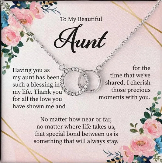 To My Beautiful Aunt 925 Sterling Silver Cubic Zirconia Perfect Pair Necklace Message Card Gifts Aunt Necklace Gift