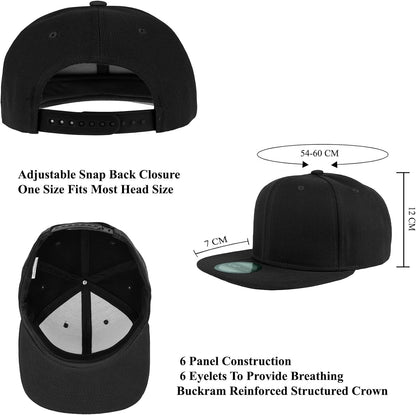 Snapback Hats for Men - Flat Bill Brim Baseball Cap Hat - Plain Blank Adjustable