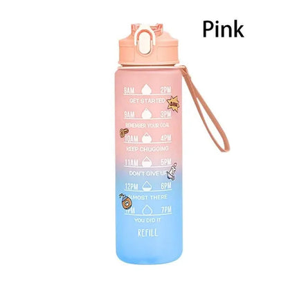 Water Bottle With Time Marker & Straw, 900ML/2000ML Large Capacity Motivational Leakproof Plastic Water Jug For Fitness Gym School Outdoor Travel Work Camping Hiking Hunting Fishing To Ensure You Drink Enough Water Daily