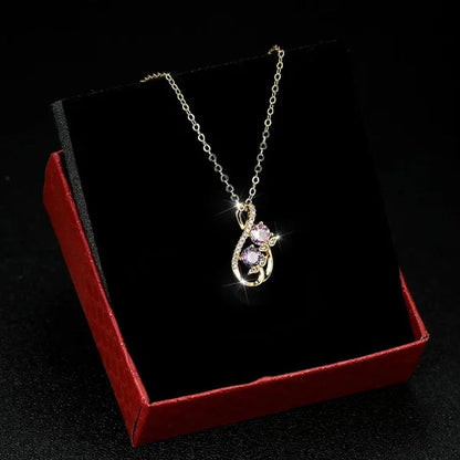 Unique 18K Gold Number Eight Pink Sapphire Tulip Pendant White Diamond Necklace For Women Wedding Birthday Jewelry Gift