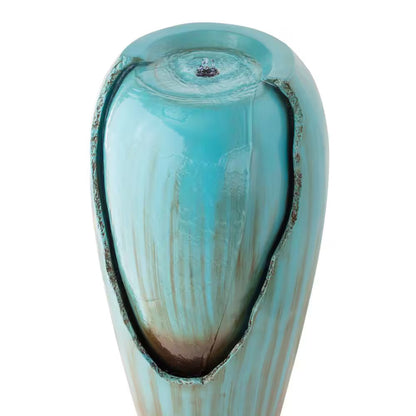 33 In. Tall Water Jar Fountain with LED Light, Turquoise