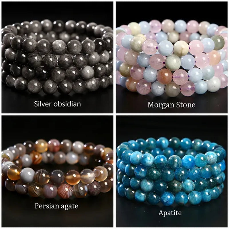 8mm Tiger Eye/Amethyst/Aquamarine/Agate/ Gemstone Bracelet Round Beads Stretch Bracelet Handmade Chakra Healing Stone Jewelry for Women Men Girls