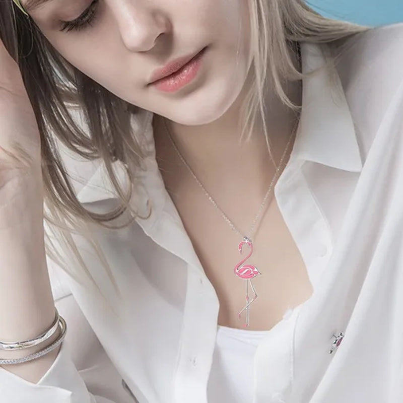 Romantic Elegant Engagement Wedding Linkchain Animal Shape Flamingo Pendant Necklace