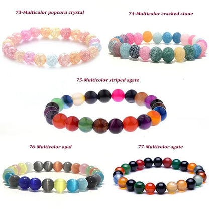113 Style 8mm Beads Bracelet Men and Women Diy Stone Beads Bracelet Round Turquoise Agate Crystal Chalcedony Opal Beaded Bracelet Wholesale