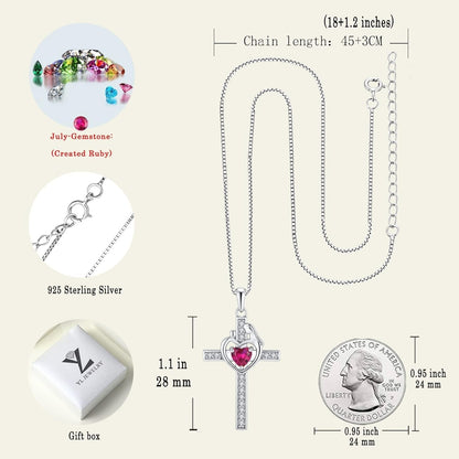 Mom Cross Necklace 925 Sterling Silver Mother Pendant Birthstone Mum Jewelry for Women
