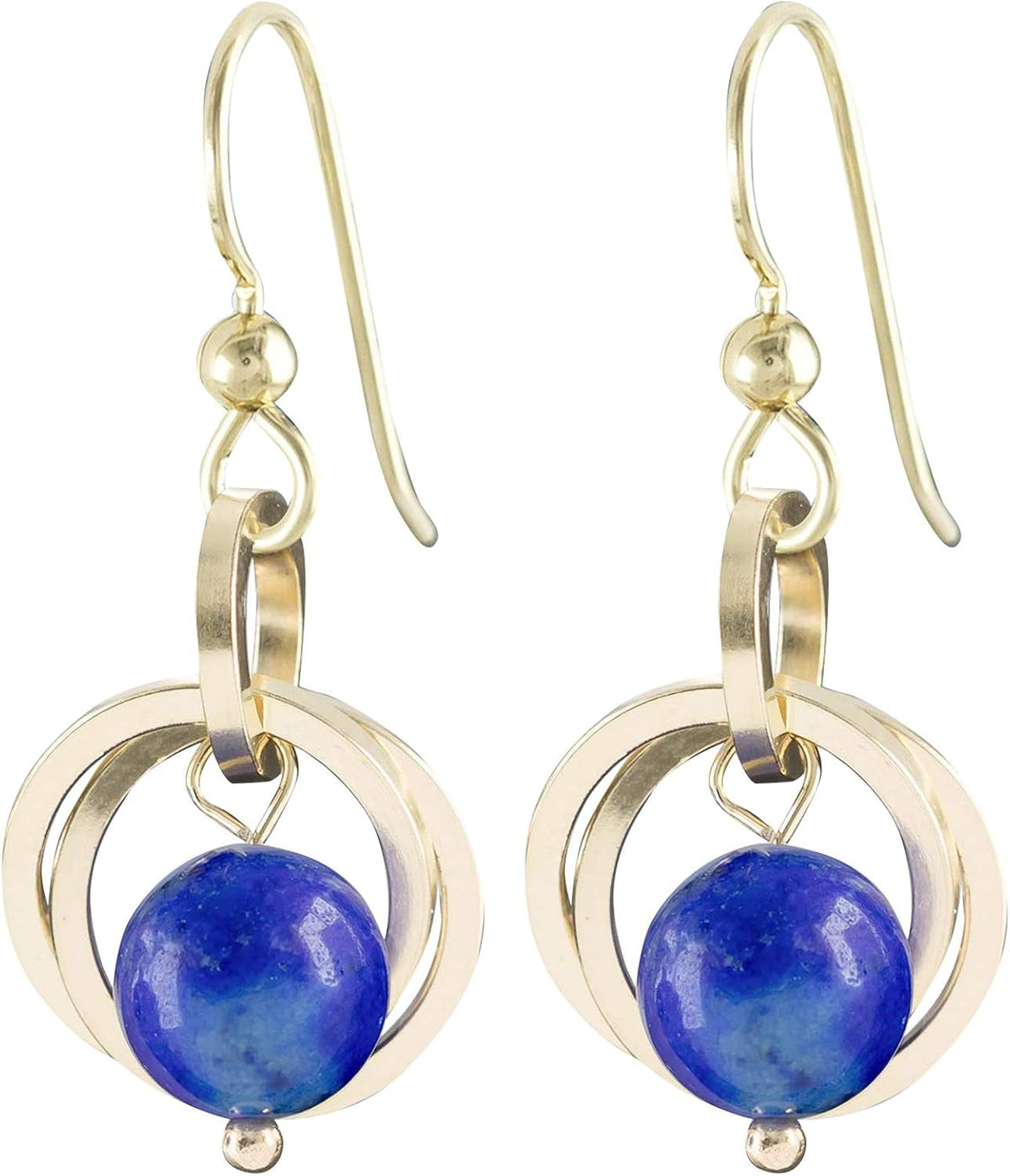 Classy Blue Lapis Lazuli 14K Gold Fill Dangle Earrings for Women - Minimalist Real Gemstone Lapis and Gold Earrings for Everyday Wear - Trendy Jewelry Gift Idea for Wife or Mother