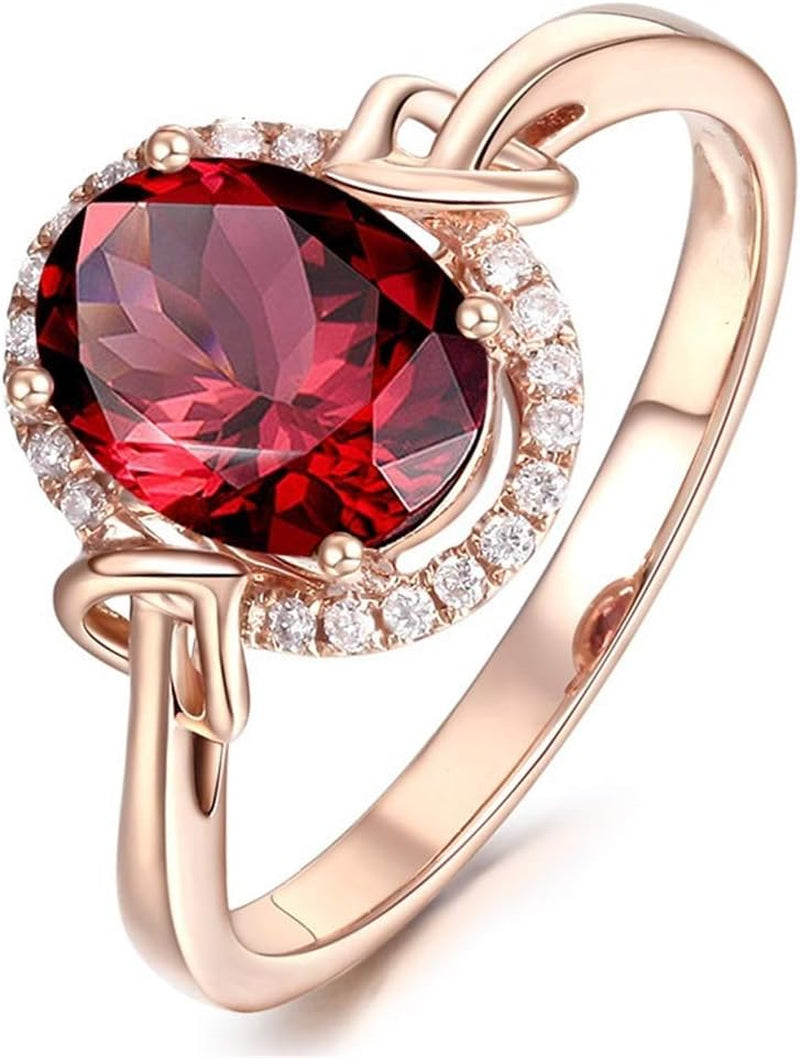 Fashion Jewelry 18K Rose Gold Classic Ring Oval Cut Ruby Birthstone Solitaire Halo Ring AAA Cubic Zirconia Ring CZ Diamond Heart Shape Anniversary Eternity Engagement Wedding Band for Women
