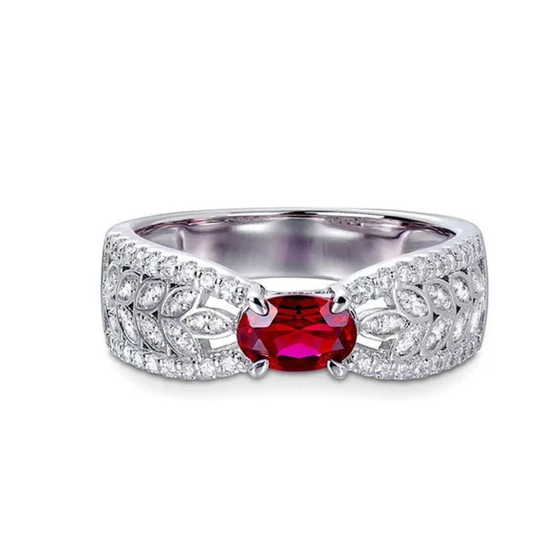 Women Exquisite 925 Sterling Silver Red Ruby Gems Fully-Jewelled Princess Rings Jewel