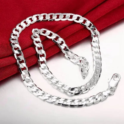 2PCS (Bracelet + Necklace) 925 Sterling Silver Smooth Flat Sideways Chain Necklace Fashion Luxury Exaggerated 16"-30" Fashion Exquisite Jewelry Sets for Women and Men