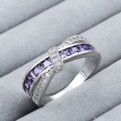 2016 Size 6-10 Black Sapphire Corssed CZ Wedding Rings Women's White Gold Filled Band