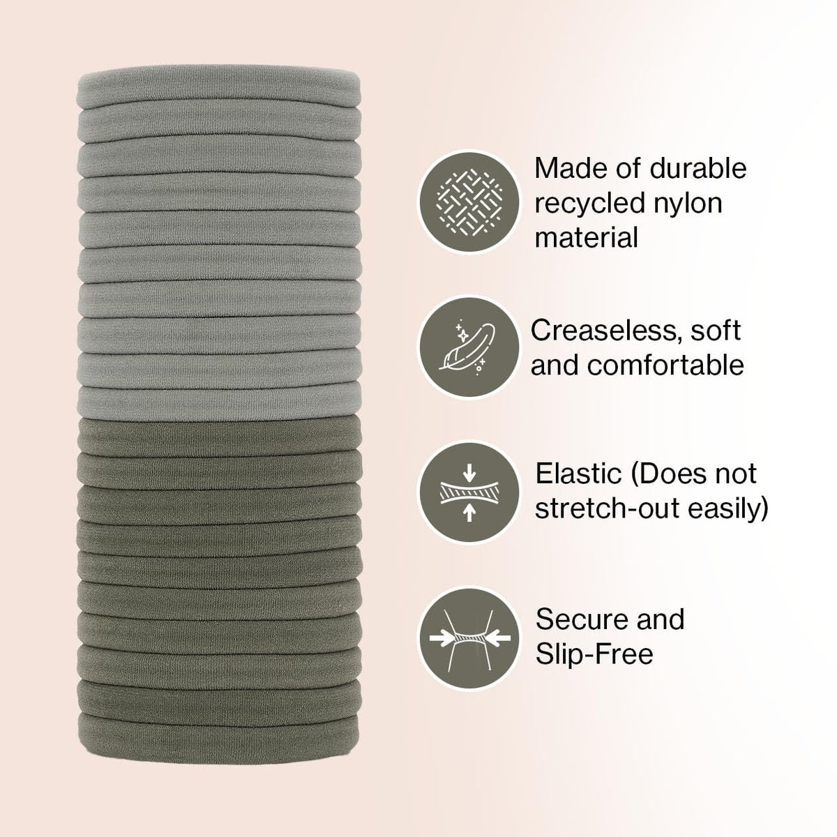 Nylon Hair Ties for Girls & Women - No Snag, Pain-Free Hair Ties No Damage Ideal for Ponytails, Updos & Braids, 20Pcs Eucalyptus