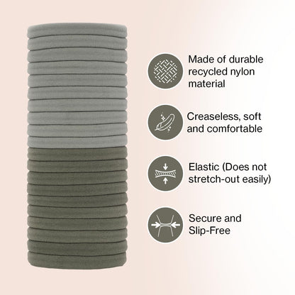 Nylon Hair Ties for Girls & Women - No Snag, Pain-Free Hair Ties No Damage Ideal for Ponytails, Updos & Braids, 20Pcs Eucalyptus