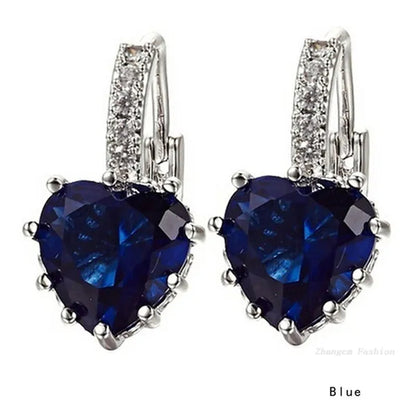 ZCM Womens Fashion  Plated Earrings Sapphire Blue Crystal Heart Leverback Earrings