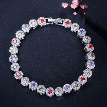 CANDICE 2023 New Sterling Silver Party Jewelry With Green Crystal Stone and CZ Zirconia Women Flower Charm Bracelets Bangles