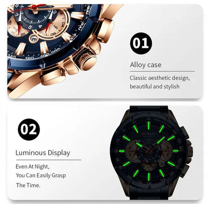 CURREN 8363 Watches For Men Luxury Chronograph Calendar Day Quartz Full Steel Men's Wristwatch