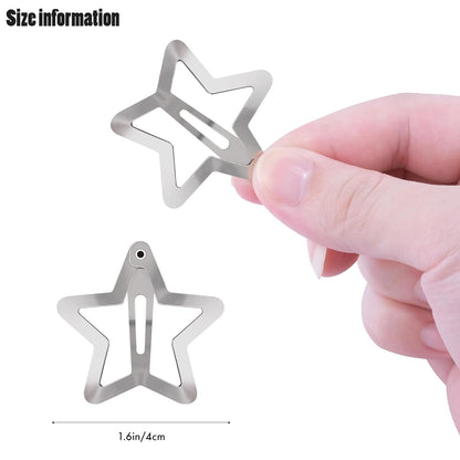 Star Hair Clips 2000S Y2K Snap Hair Barrettes Non Slip Star Hair Accessories Silver Metal Hair Clips for Girls Women -15 PCS 1.57"
