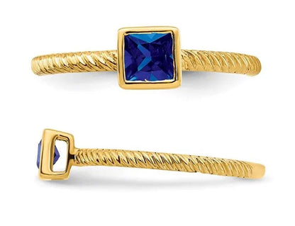 1/4 Carat (ctw) Princess Cut Blue Sapphire Ring in 14K Yellow Gold