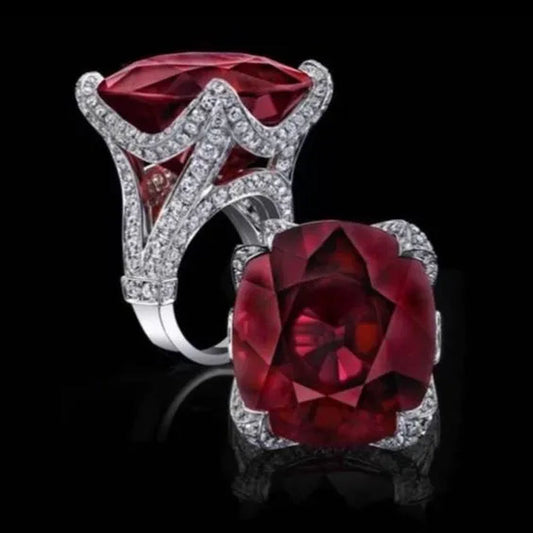 Women's Fashion Red Ruby Wedding Rings Size 6-10