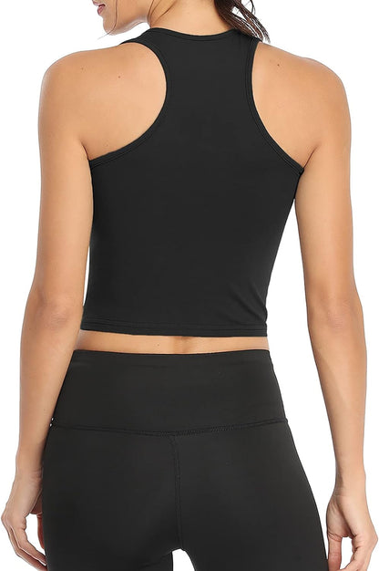 Sports Crop Tank Tops for Women Cropped Workout Tops Racerback Running Yoga Tanks Cotton Sleeveless Gym Shirts 3 Pack