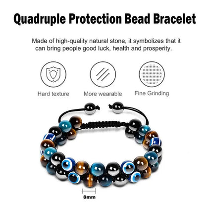 Tiger Eye Bracelet for Men Handmade Bracelets Quadruple Protection Obsidian Bead Bracelet 8mm Evil Eye Healing Beaded Bracelets for Women Good Luck Gifts