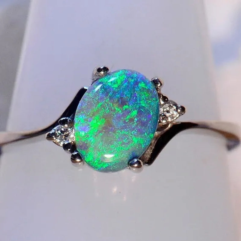 Exquisite Women wedding Jewelry Oval Cut Opal Jewelry Birthday Proposal Gift Bridal Engagement Party Band Rings Size 5 - 11