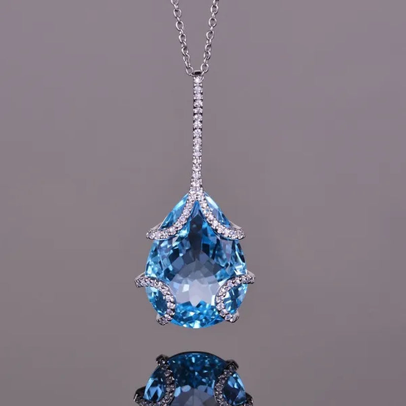 Necklace Crystal Oval Water Drop Charm Pendant Necklace Gift Jewelry Accessories Girls Women