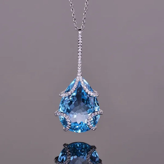Necklace Crystal Oval Water Drop Charm Pendant Necklace Gift Jewelry Accessories Girls Women