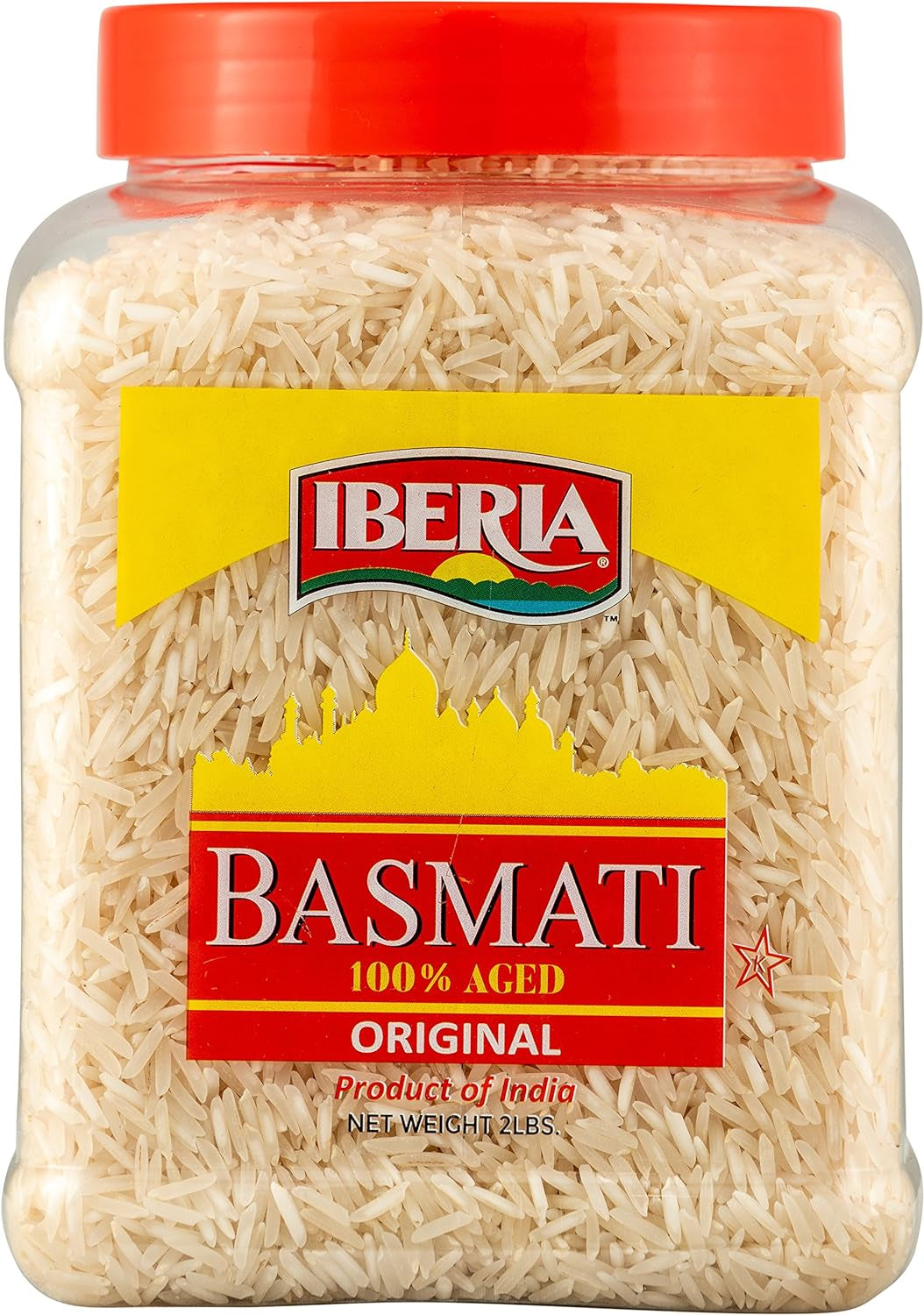 Basmati Rice Jar, 2 Pounds, Extra Long Grain, Naturally Aged Indian White Basmati Rice, Natural Basmati Rice in Food Grade Jar.
