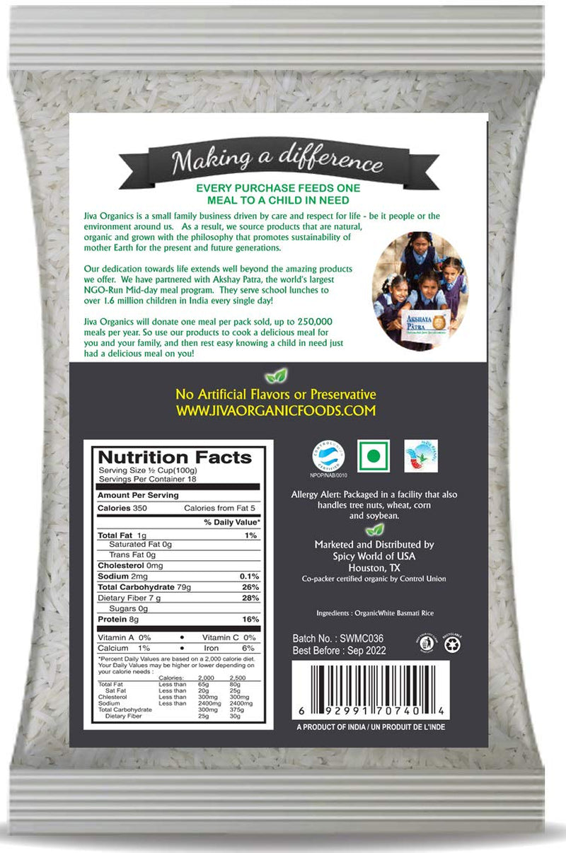 Organic Basmati Rice 4 LB Bag - Pure, Extra Long, Premium Quality from India - by