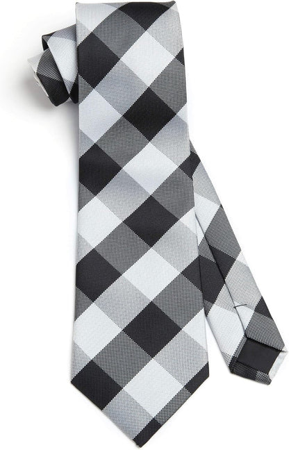 Ties for Men Formal Business Plaid Checked Mens Ties and Pocket Square Set Classic Wedding Necktie Handkerchief