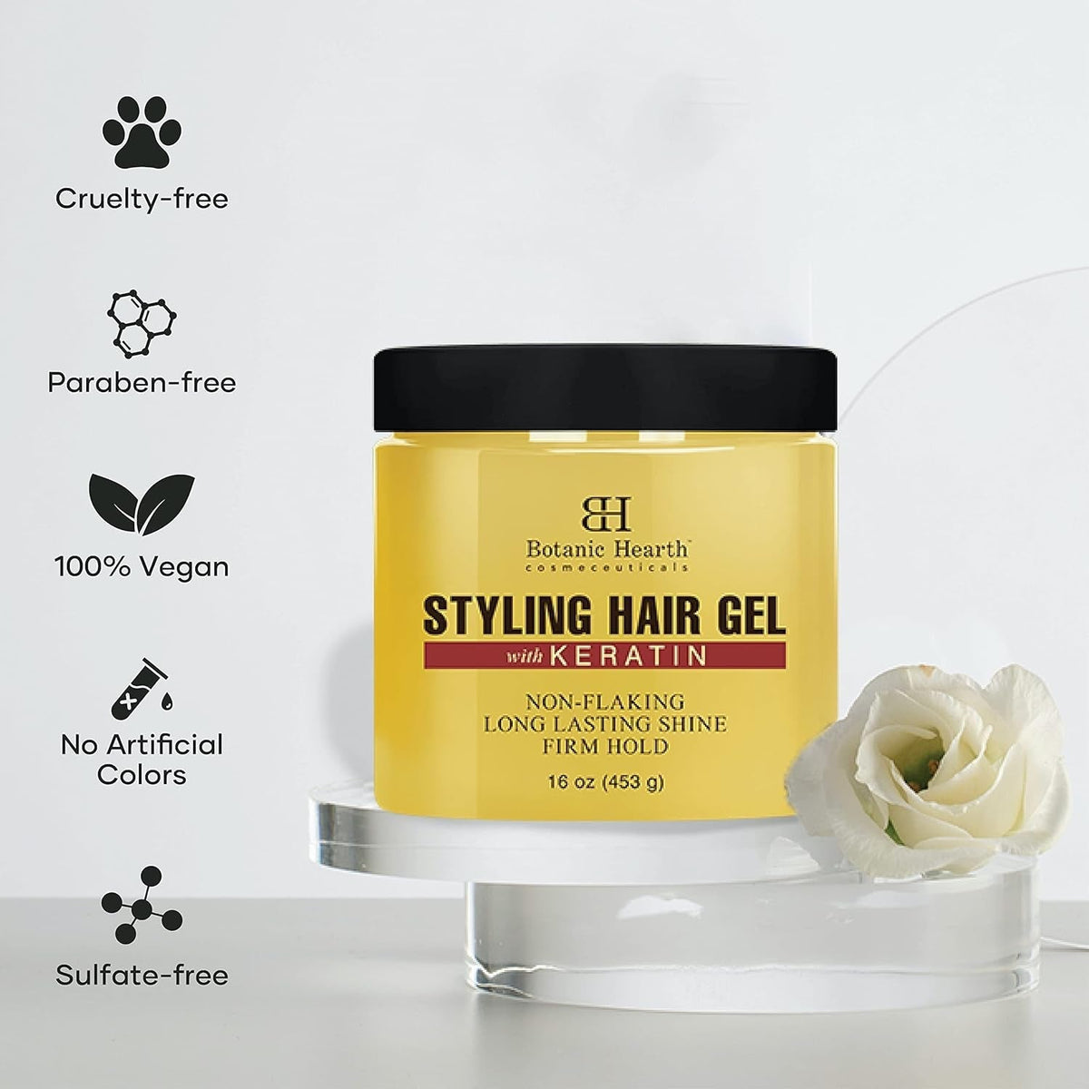 Hair Gel - with Keratin Protein - Styling Gel for Curly, Frizzy, Straight, Wavy & Fine Hair - Flake Free, Strong Hold and Shine - for All Hair Types - Men & Women - 16 Oz