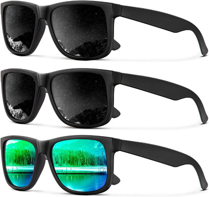 Sunglasses Men Polarized Sun glasses for Mens Womens Classic Matte Black Frame UV Protection 3pack