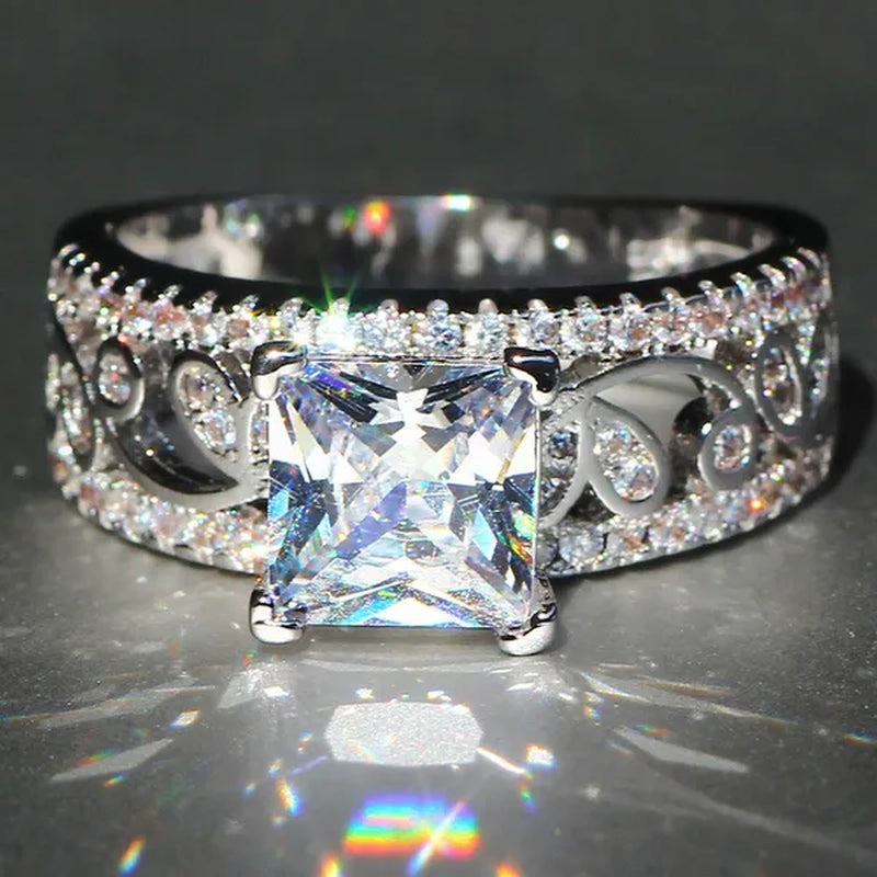 Elegant  Silver Yellow Diamond Birthstone Gemstones Engagement Wedding Anniversary Ring Size 6 7 8 9 10