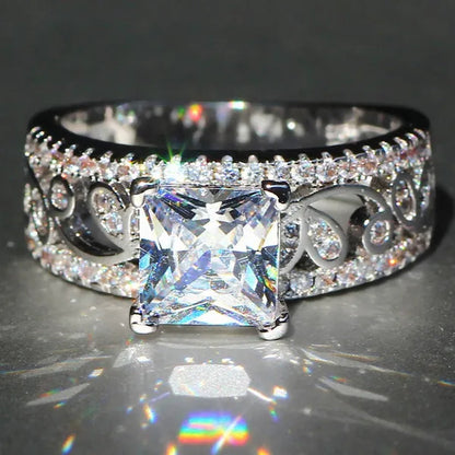 Elegant  Silver Yellow Diamond Birthstone Gemstones Engagement Wedding Anniversary Ring Size 6 7 8 9 10