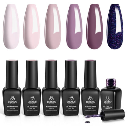 Beetles Pastel Gel Nail Polish,6 Colors Macaron Pink Blue Green Yellow Purple Soft Pastel Gel Polish Soak Off Uv Gel Manicure Spring Gel Polish Nail Art Design DIY Home Salon Gift for Women Girl