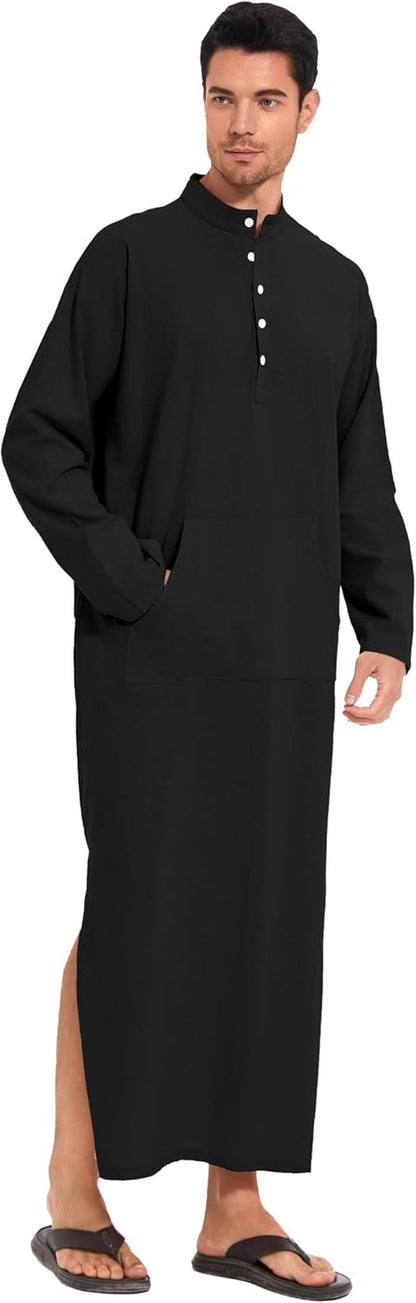 Kaftan for Men Button down Men Kaftan with Pocket Islamic Thobe for Men