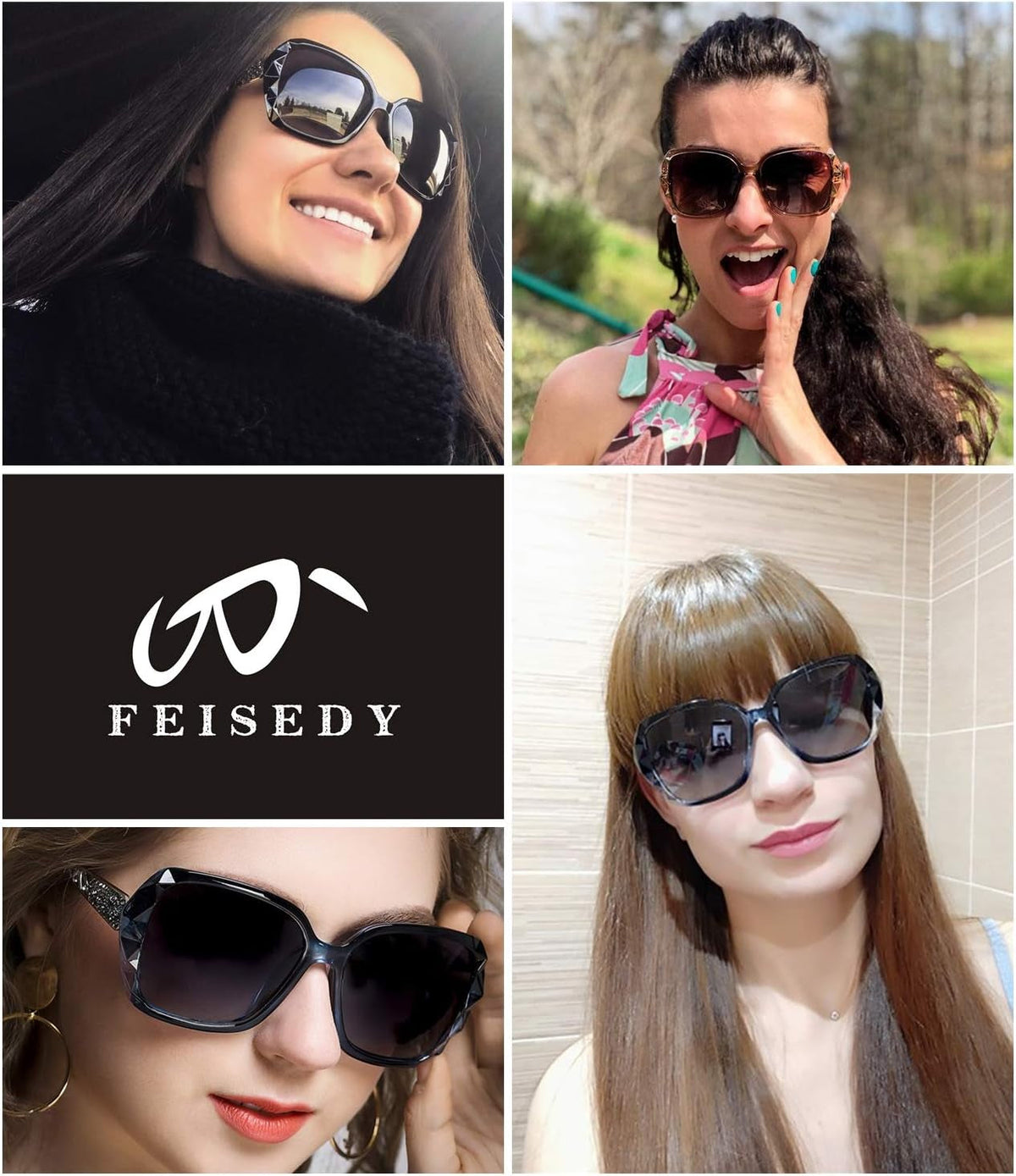 Polarized Women Square Sunglasses Sparkling Composite Shiny Frame B2289