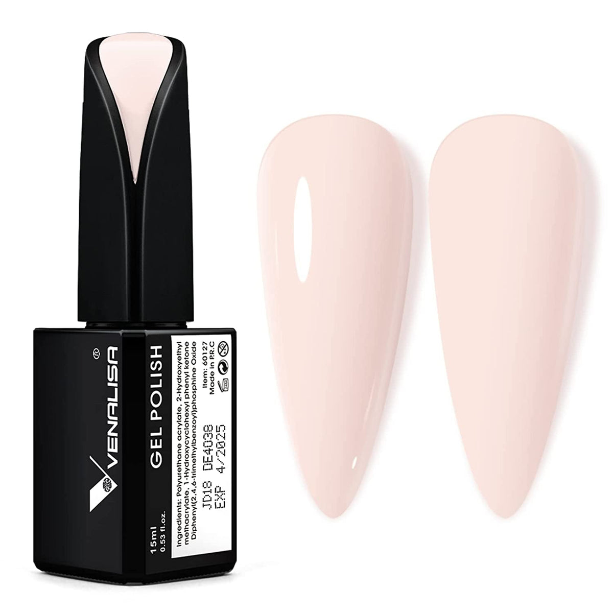 VENALISA 15ml Gel Nail Polish, Pure White Color Soak Off UV LED Nail Gel Polish Nail Art Starter Manicure Salon DIY at Home, 0.53 OZ