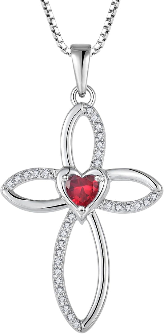 Celtic Knot Cross Necklace Sterling Silver Crucifix Pendant Heart Birthstone Religious Jewelry for Women