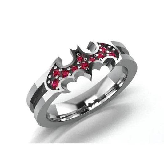 Latest Design Unique Creative Halloween Jewelry  Inlay Ruby Batman Ring Surprise Ring Bridal Engagement Wedding Ring Halloween Christmas Gift Jewelry Size US5-11