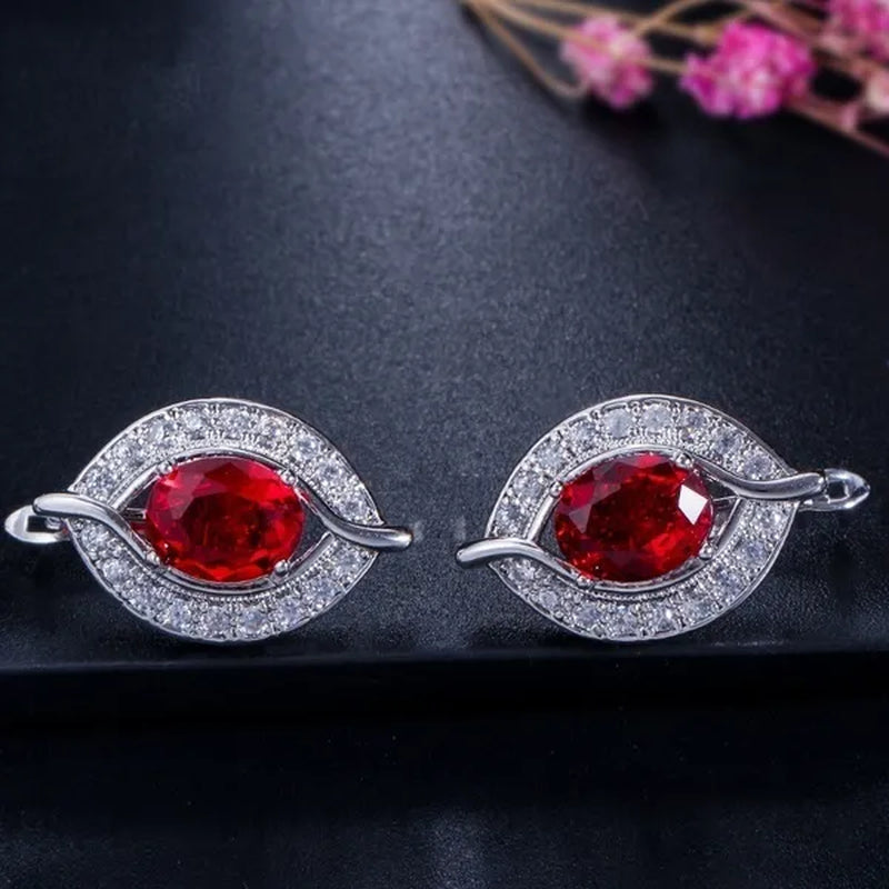 Gloriya Designer Silver Plated Jewelry Sets Inlaid Oval Red CZ Teardrop Pendant Necklace Earrings and Ring Set for Lady Fashion