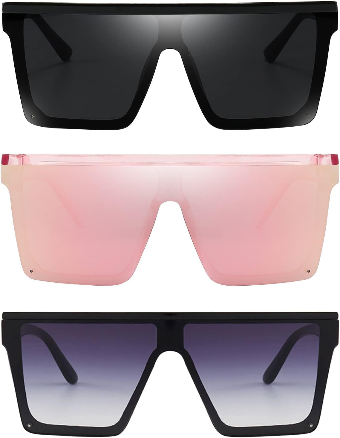 Square Oversized Sunglasses for Women Men Fashion Flat Top Big Black Frame Shades