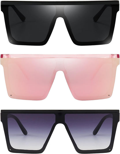 Square Oversized Sunglasses for Women Men Fashion Flat Top Big Black Frame Shades