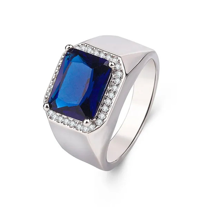 Business Men Natural Sapphire Emerald Ring Fashion 925 Sterling Silver Birthstone Rings Engagement Wedding Jewelry