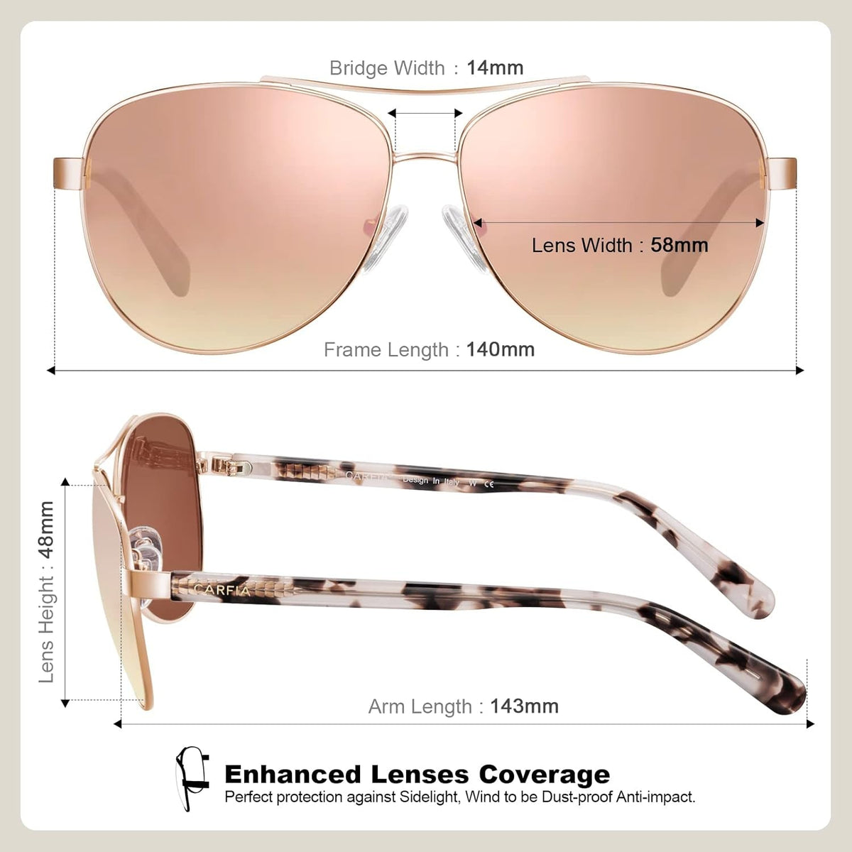 Polarized Sunglasses for Women UV Protection Acetate Arms Metal Frame Woman'S Shades CA3216