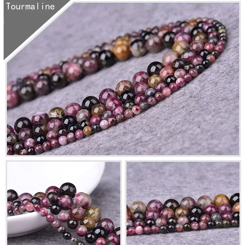 Natural Tourmaline Gemstone Round Beads for Jewelry Making Bracelet Necklace 15inches 4/6/8/10mm Pick Size