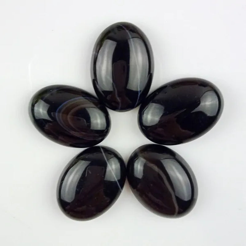 5pcs 25x18mm Excellent Black Onyx Agate Oval Cab Cabochon