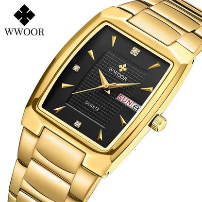 2021 Men's Watch WWOOR Top Brand Luxury Gold Blue Black Watch Men's Square Business Sports Quartz Waterproof Stainless Steel Watch Relogio Masculino