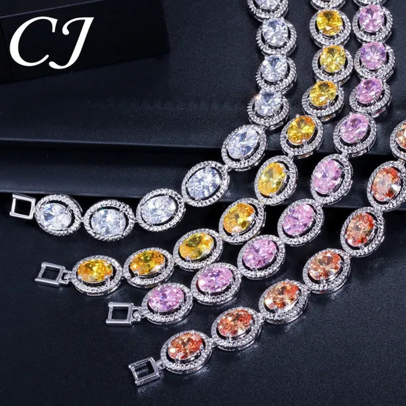 CANDICE Luxury Quality Oval Blue Crystal Women Strand Bracelet Bangles Setting Stylish Silver Plating CZ Hand Jewelry for Lady Anniversary Birthday Gifts