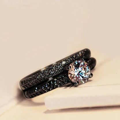1ct Diamond White Sapphire Wedding Engagement Rings Set Women Bridal Jewelry Gifts (Black,Rose Gold,Silver,Gold)